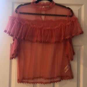 Pink frilly mesh top